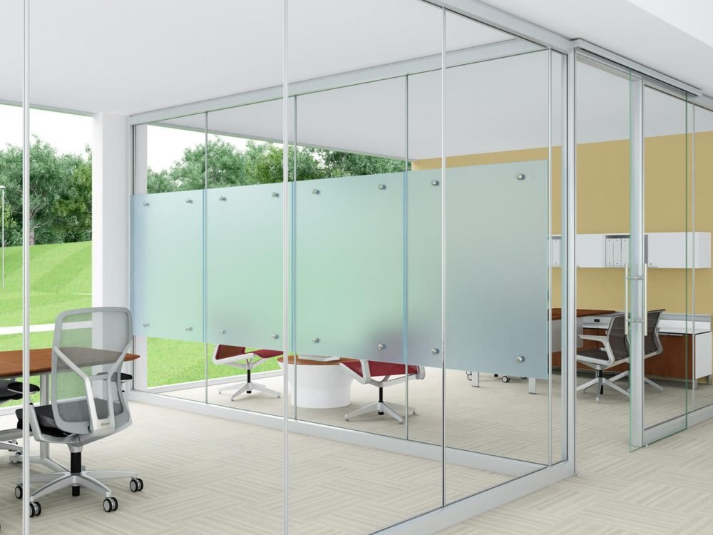 Glass office partitions.