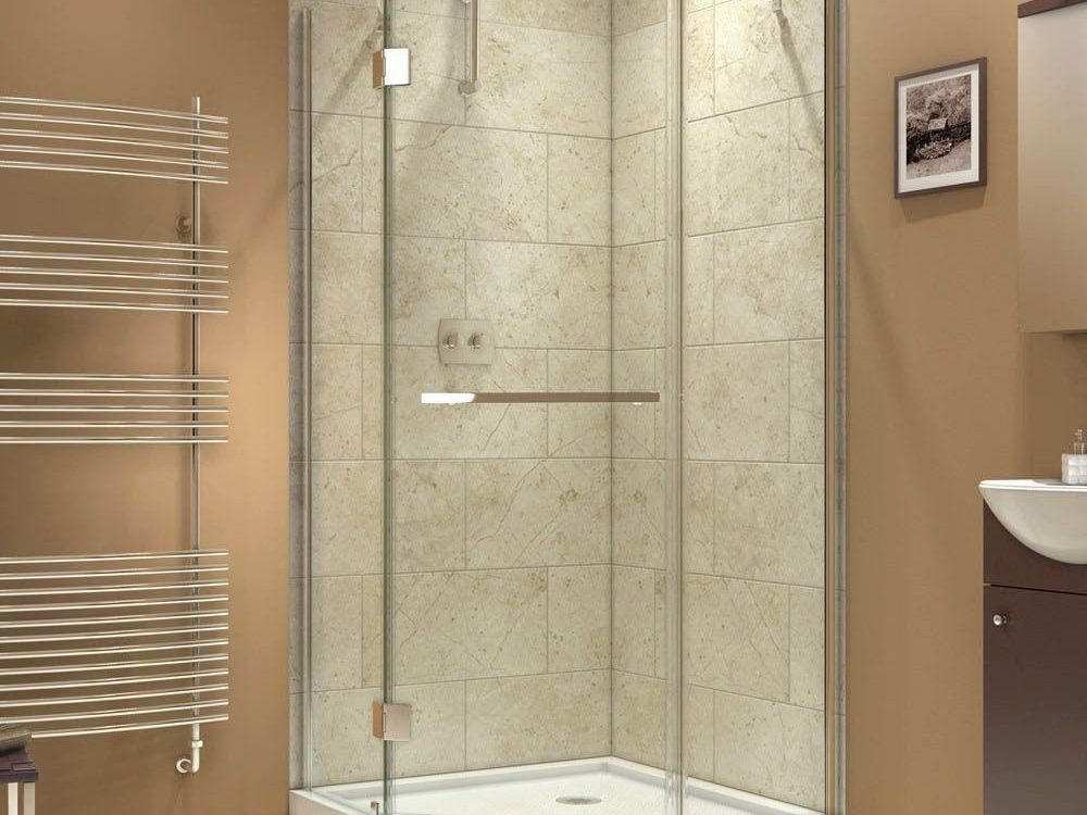tiled-bathroom-with-shower Modern bathroom with walk in shower.